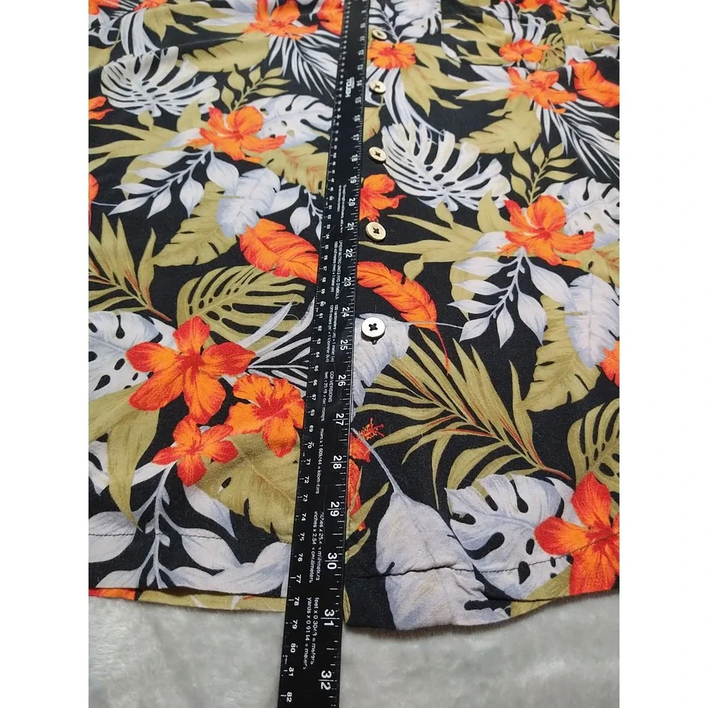KC Island Hawaiian Shirt Men‎ 2XL Black Floral Tropical Vacation Button Up